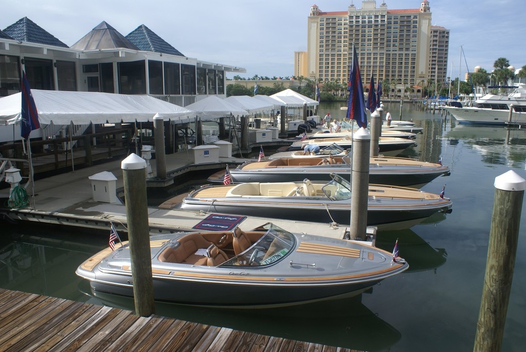 Chris-Craft’s 2011 range lined up and ready to blast their way across Sarasota Bay. © Bob Wonders